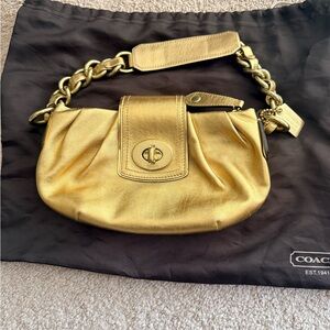 Coach Gold Metallic Leather Chain-Handle Shoulder Bag